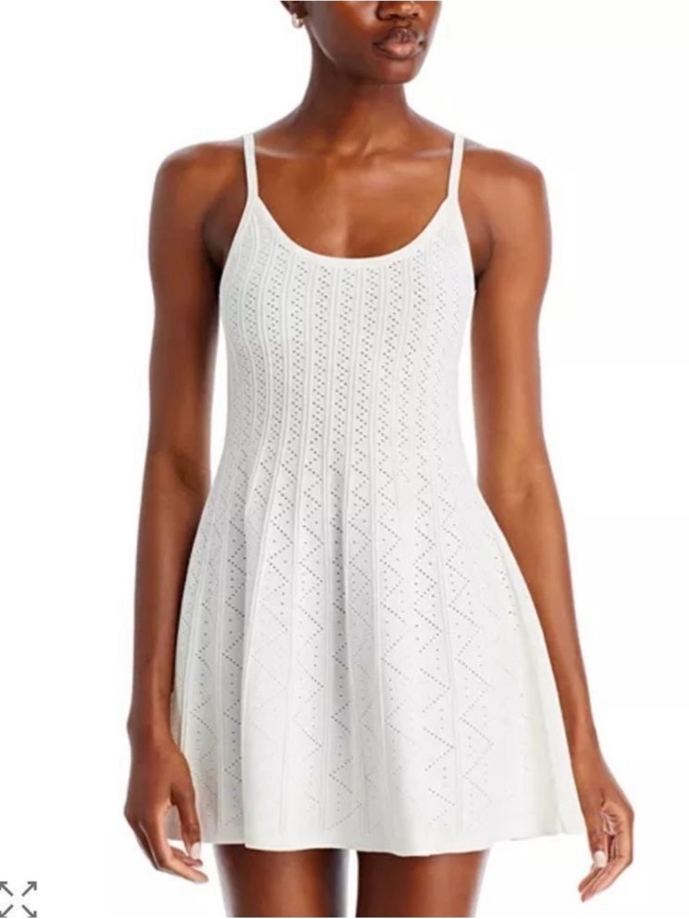 Aqua White Eyelet Knit Spaghetti-Strap Dress